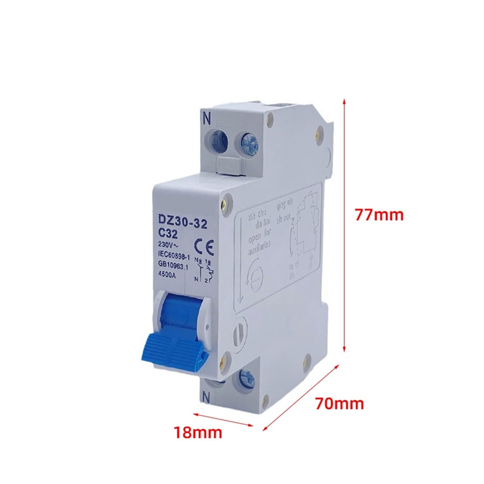 NISZA 1PCS mini circuit breaker DPN DZ30-32 1P 10A 16A 20A 25A 32A